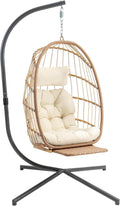 Yechen Indoor Outdoor Wicker Hanging Egg Chair With Stand, 38 x 38 x 78 Inches, 350 lbs, Charcoal Grey - EG-001