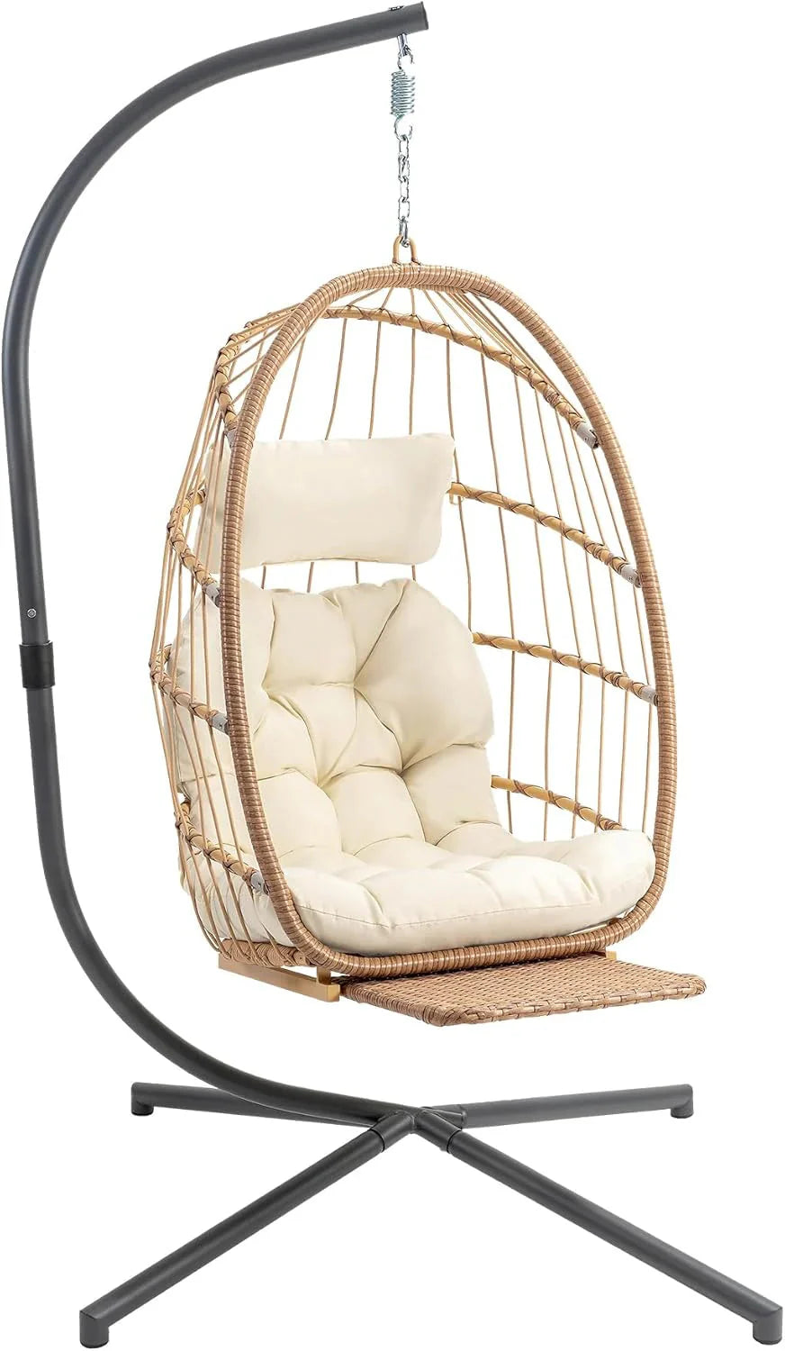 Yechen Indoor Outdoor Wicker Hanging Egg Chair With Stand, 38 x 38 x 78 Inches, 350 lbs, Charcoal Grey - EG-001