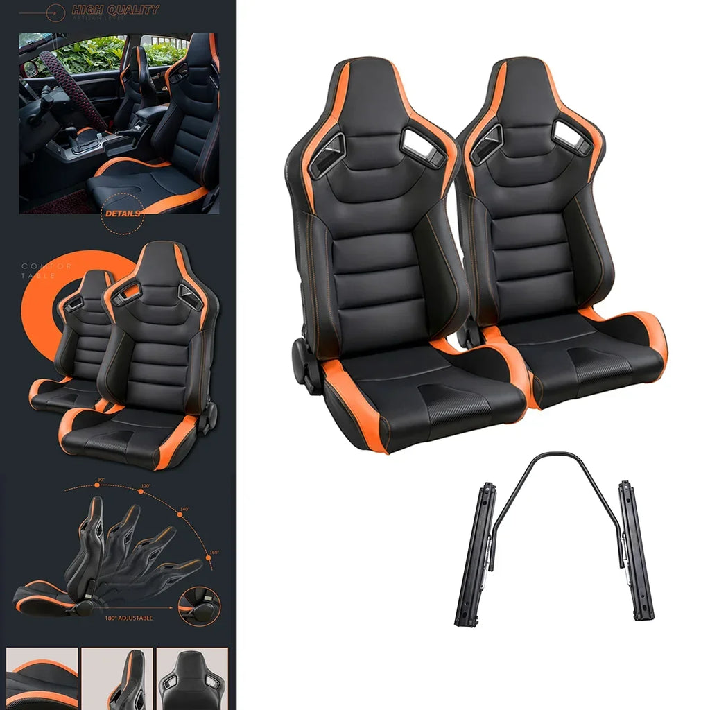 Universal PVC Leather Racing Seats, 2PCS, Black and Orange