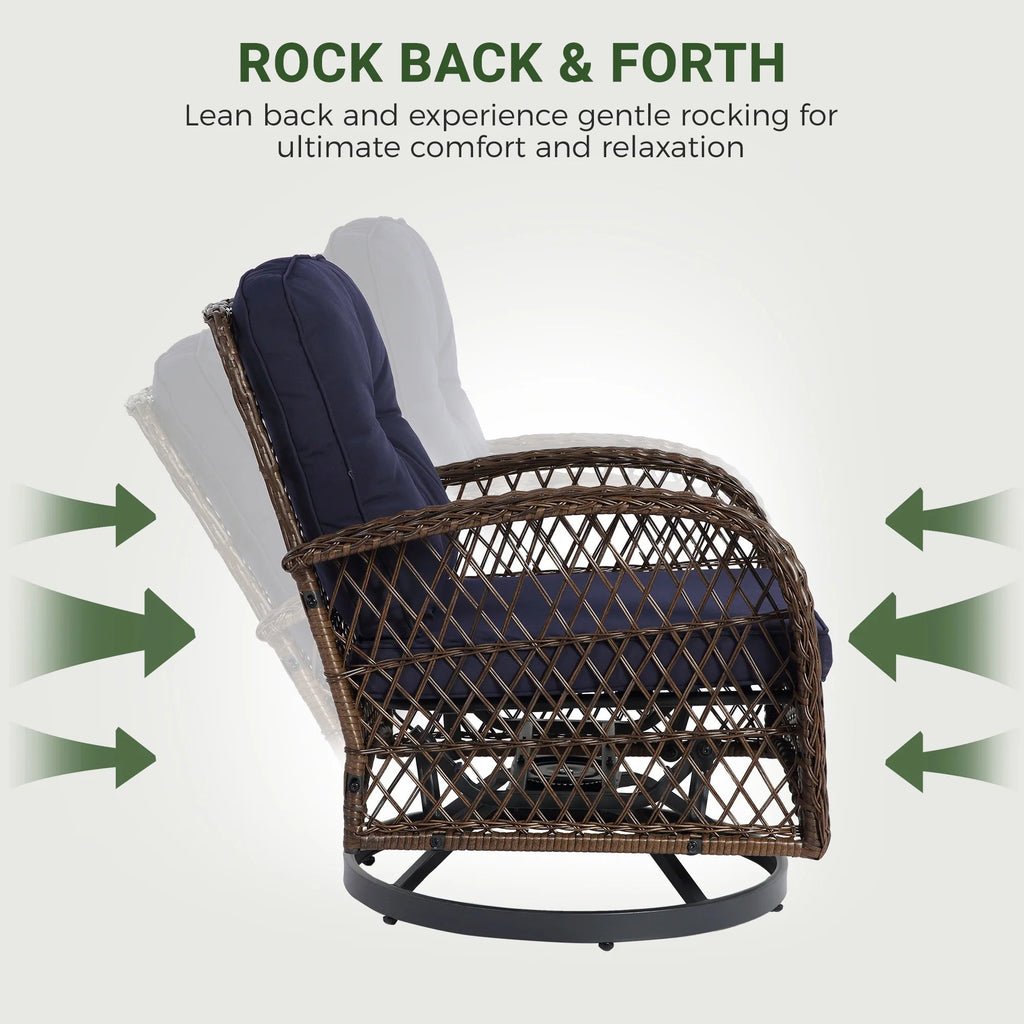 3-Piece Patio Swivel Rocking Chair Set With Glass Top Table - 2 Chairs