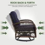 3-Piece Patio Swivel Rocking Chair Set With Glass Top Table - 2 Chairs