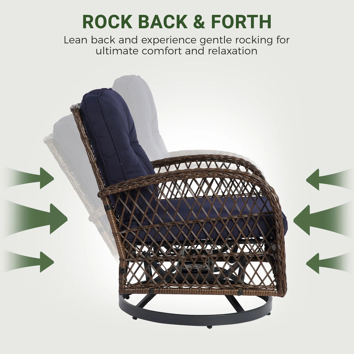 3-Piece Patio Swivel Rocking Chair Set With Glass Top Table - 2 Chairs