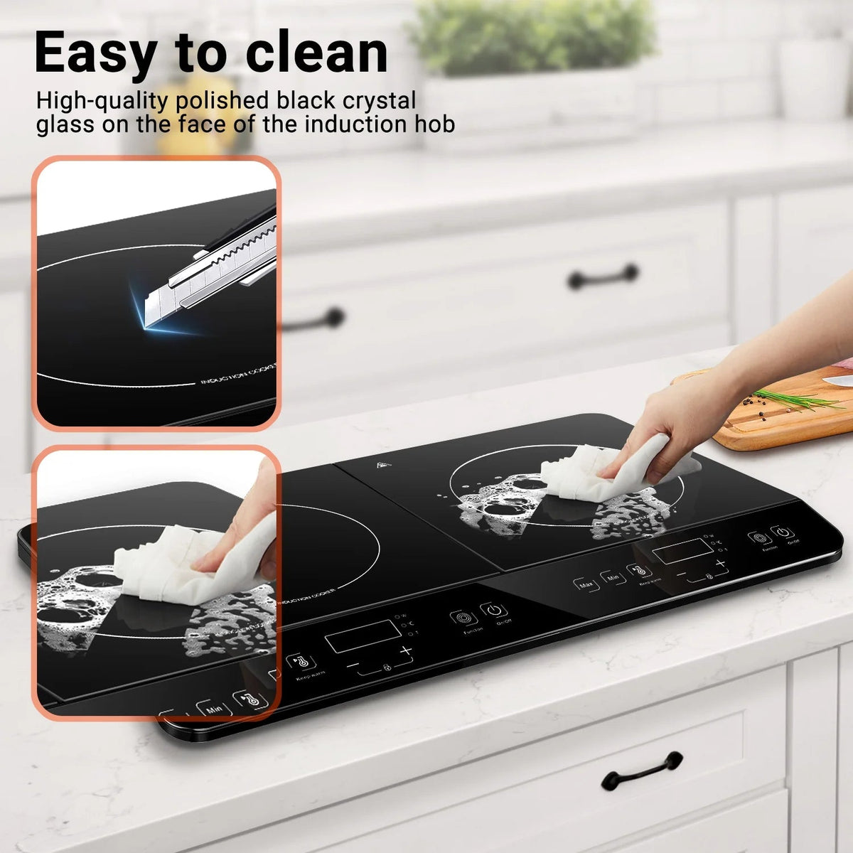 Aobosi Double Induction Cooktop With 2 Burners, 1800W, Black