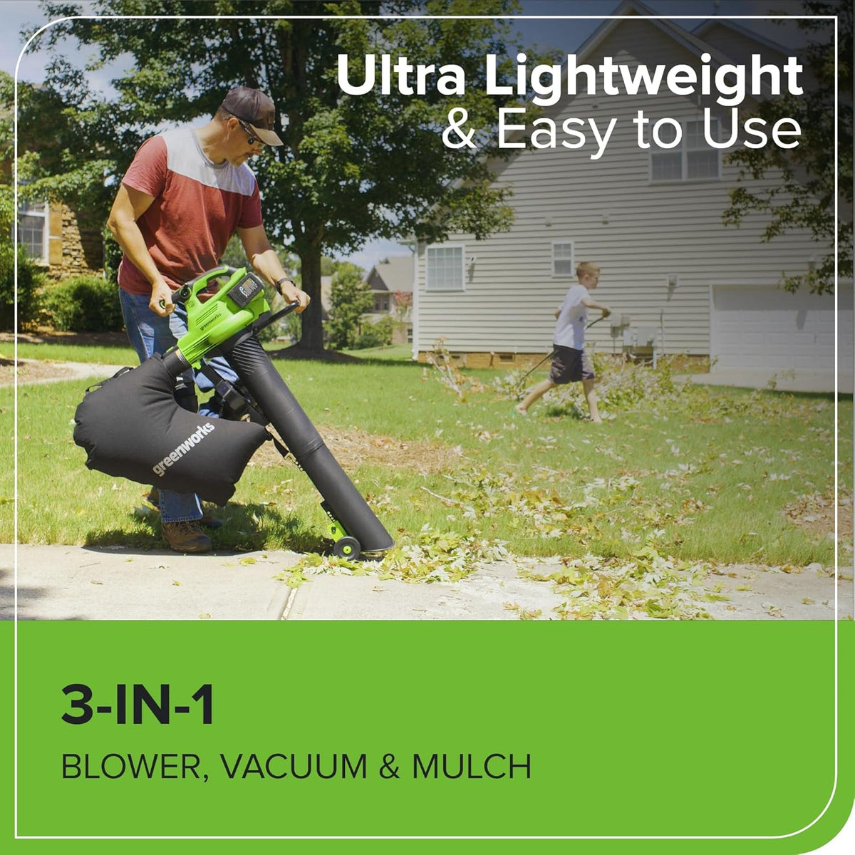 Greenworks 48V (24V x 2) Cordless Brushless Leaf Blower Vacuum Mulcher, 520 CFM / 240 MPH With 2 4.0Ah Batteries And Dual Port Charger