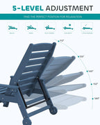 SERWALL Patio Chaise Lounge Chair Set Of 2, 78 Inch, 5-Position Adjustable, HDPE - Blue