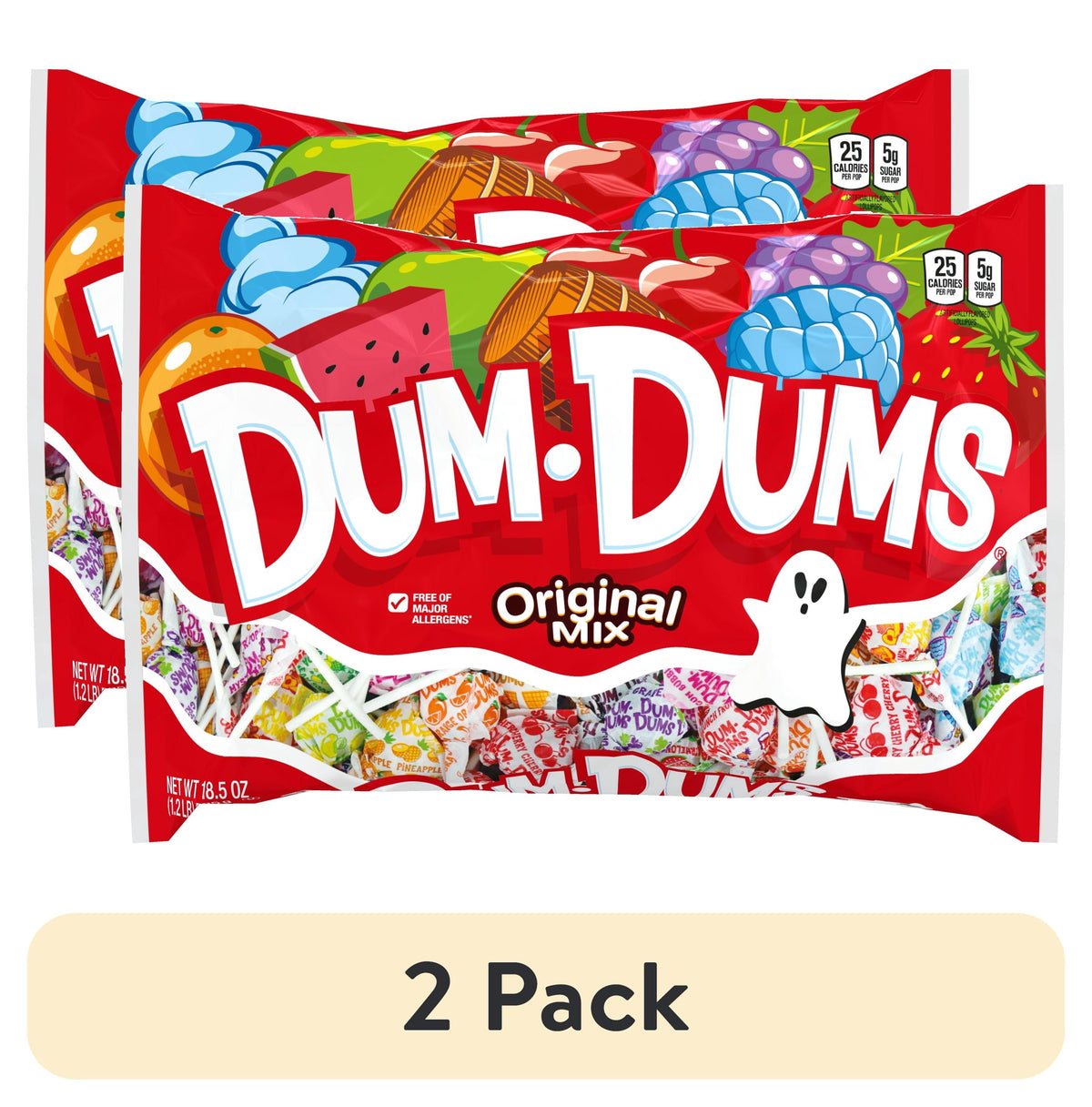 Dum Dums Original Mix Halloween Assorted Candy, Allergen Free, Lollipops & Suckers, Hard Candy for Trick or Treat and Party Favors, 18.5 oz Bag