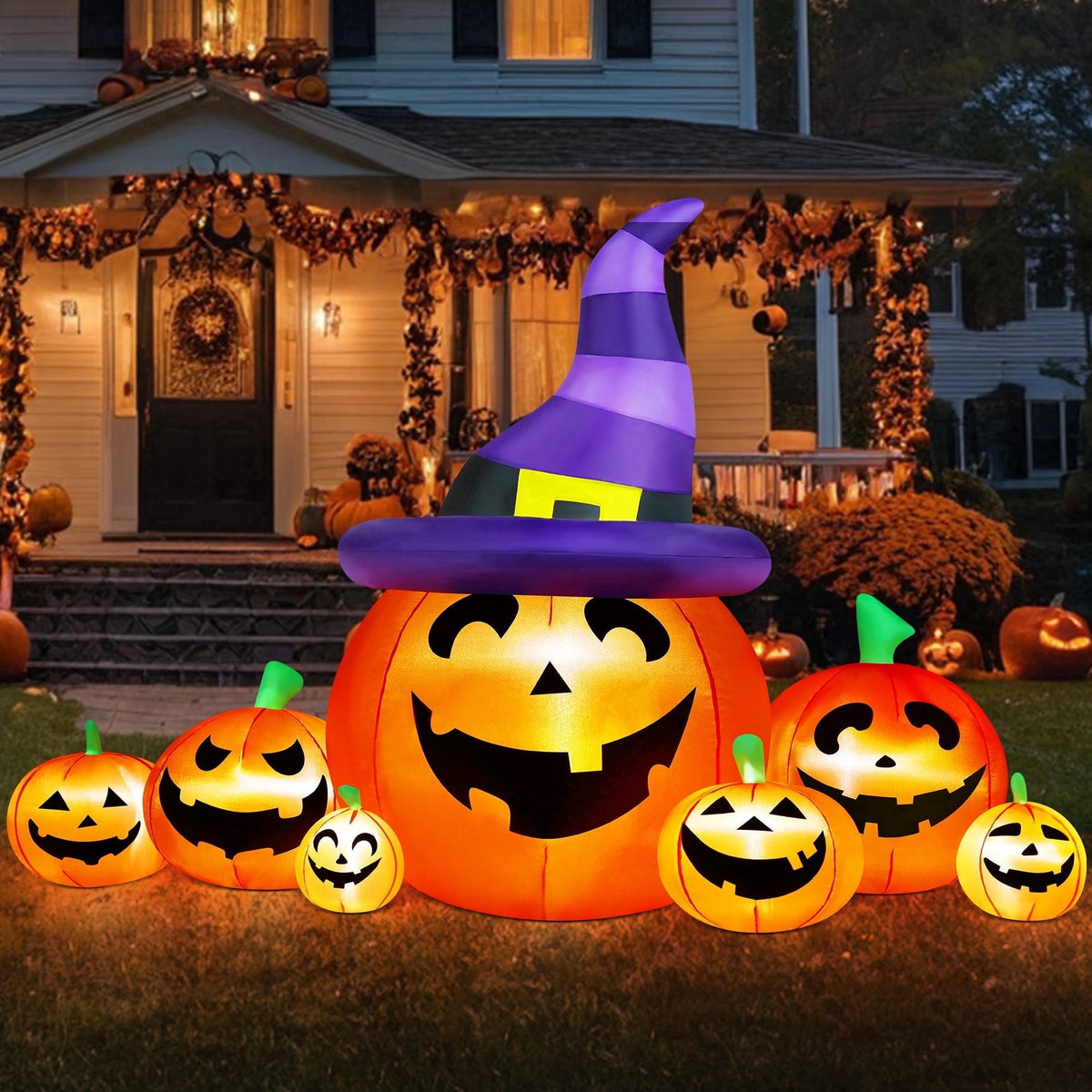 Yexmas 8 FT Halloween Inflatables Pumpkin, 7 Pumpkins Halloween Outdoor Decoration with Built-in LED Lights, Halloween Blow Ups for Yard, Lawn, Garden Decor