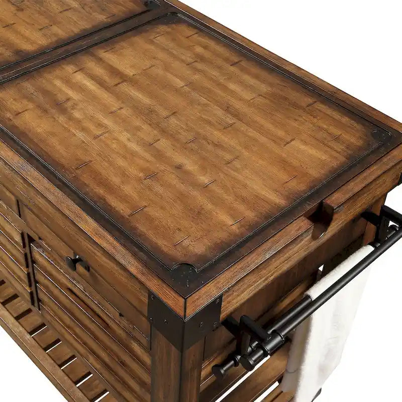 Kitchen Cart With 3 Drawers - Distressed Chestnut