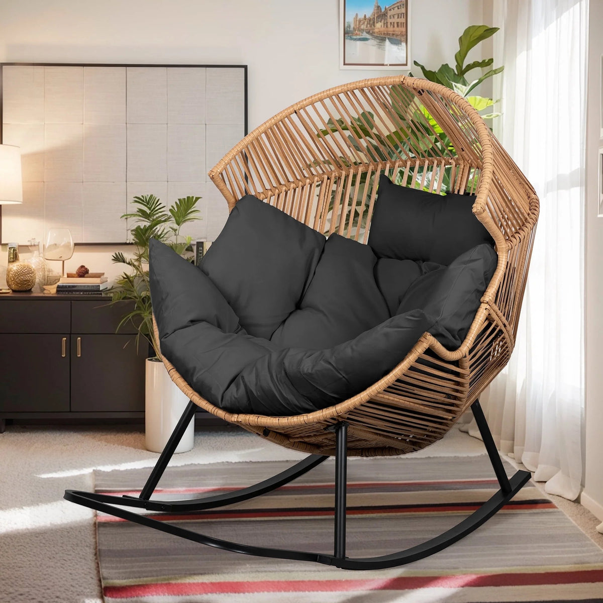 Walsunny Outdoor Patio Wicker Oversized Egg Chair With Cushion