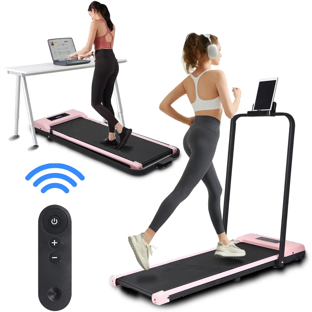 BITOUSHI Under Desk Walking Pad Treadmill 2 In 1, 3.0HP, 220 Lb Capacity - Pink