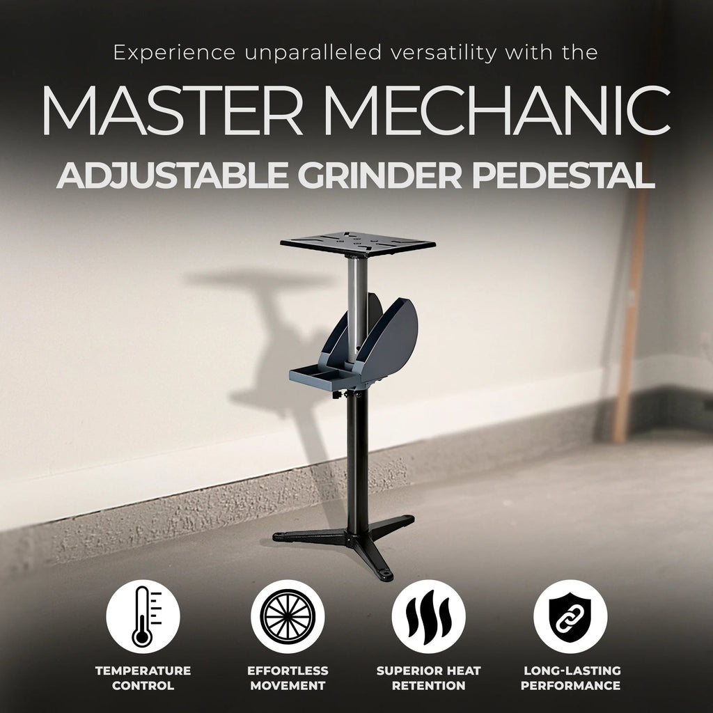 Master Mechanic Adjustable Cast Iron Grinder Pedestal With Tool Holder - 25.25 x 22.25 x 4.87 inches
