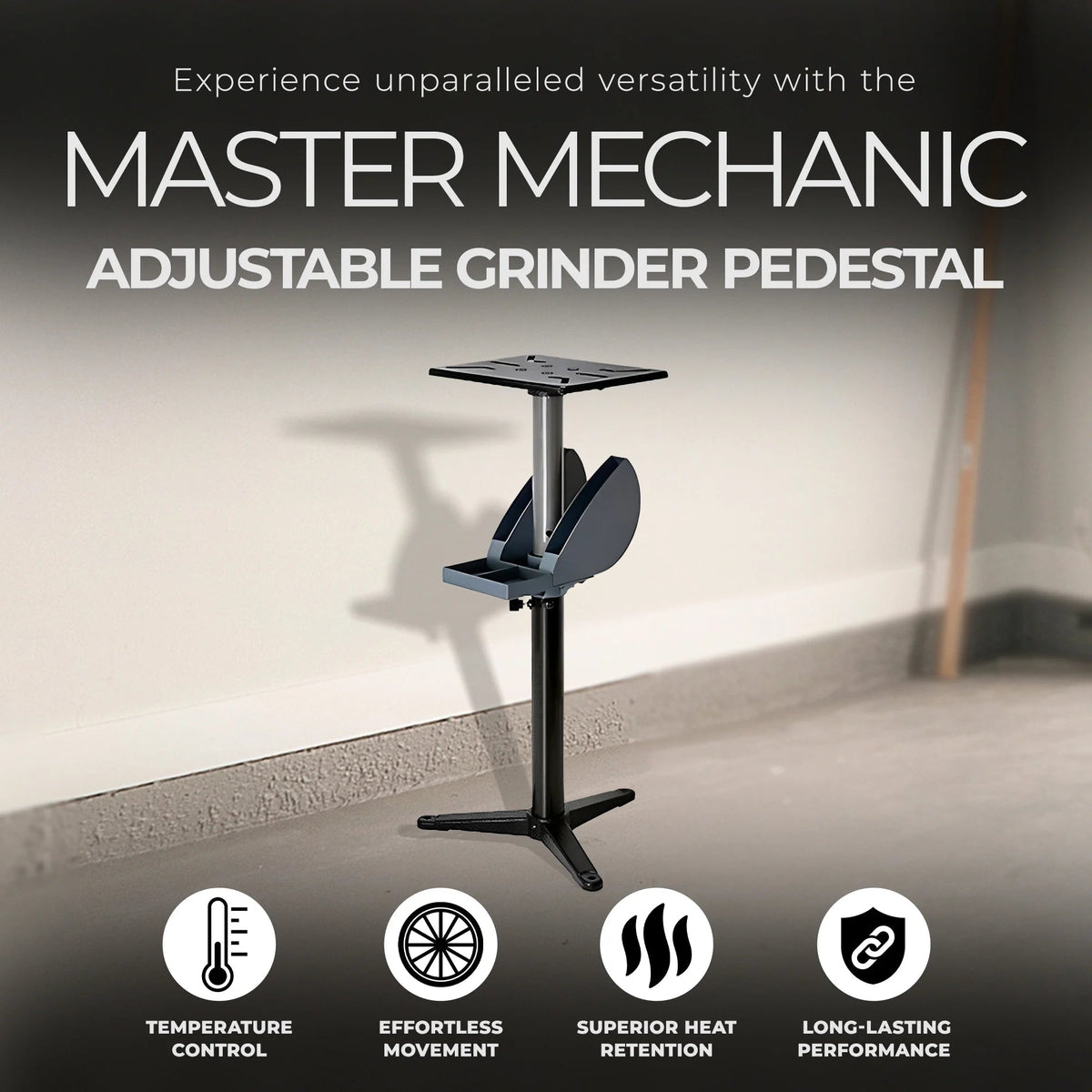 Master Mechanic Adjustable Cast Iron Grinder Pedestal With Tool Holder - 25.25 x 22.25 x 4.87 inches