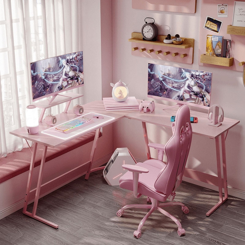 L-Shaped Gaming Computer Corner Desk With Monitor Stand - 220 lbs Capacity