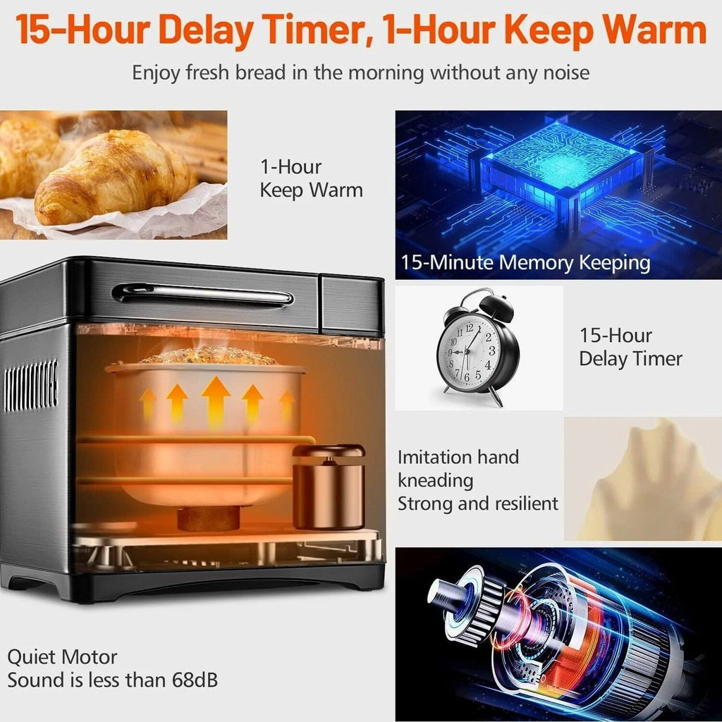 KBS 17-in-1 Stainless Steel Bread Machine, 710W, 2 lb - Dual Heaters