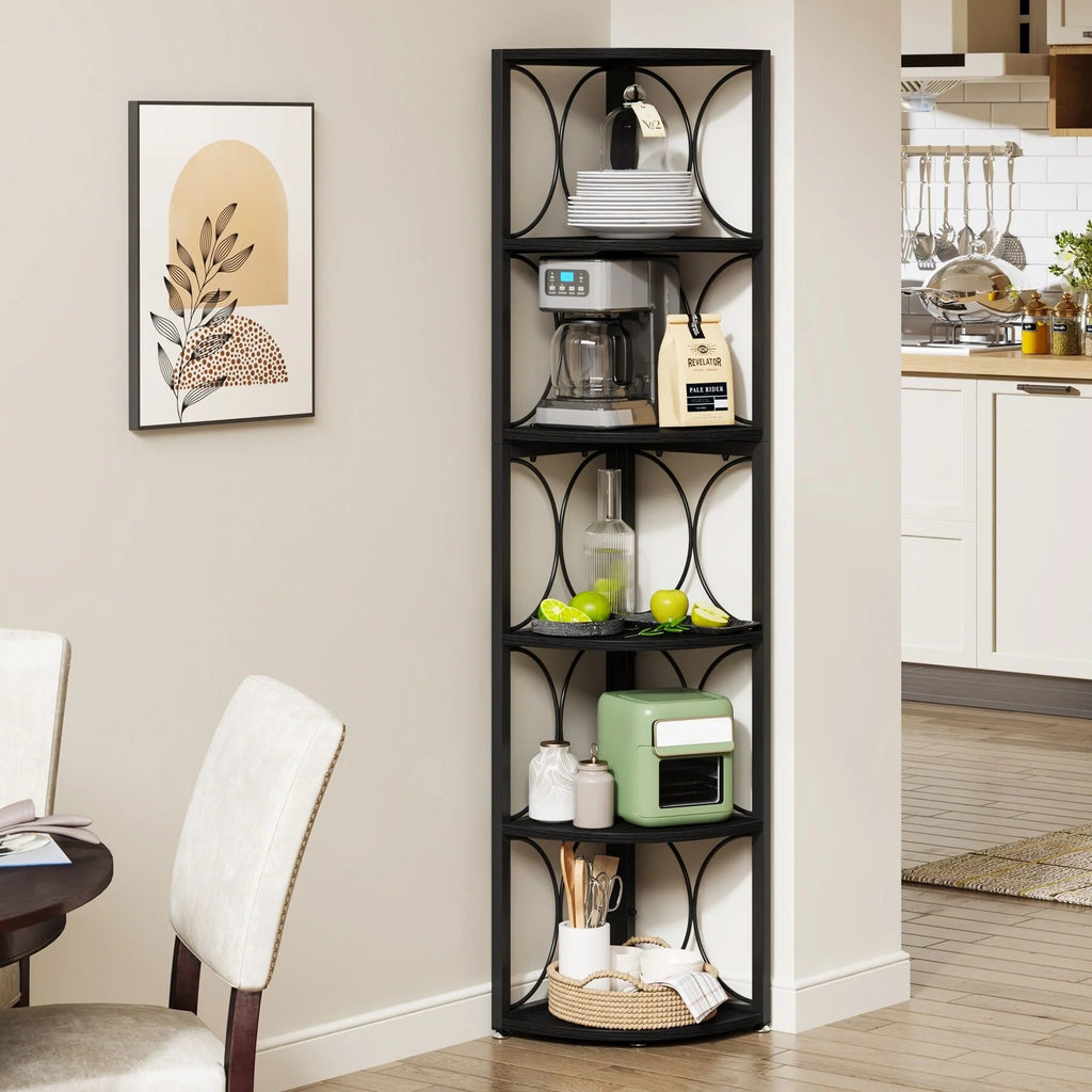 67 Inch Tall 6-Tier Freestanding Corner Bookshelf and Storage Shelving Unit