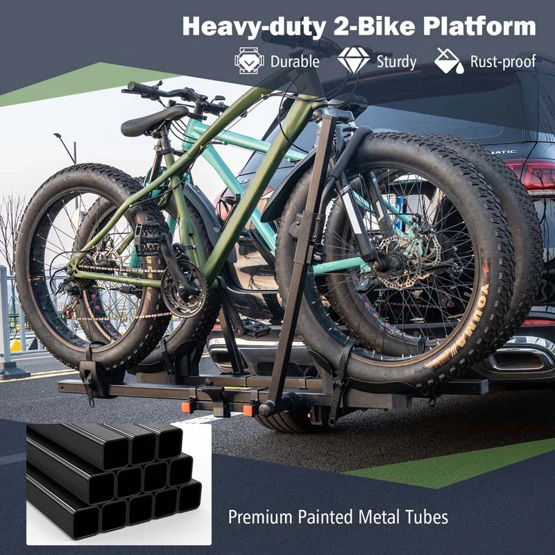 2 Inch Foldable Hitch Mount Bike Rack, 2 Bikes, Platform Carrier - Black
