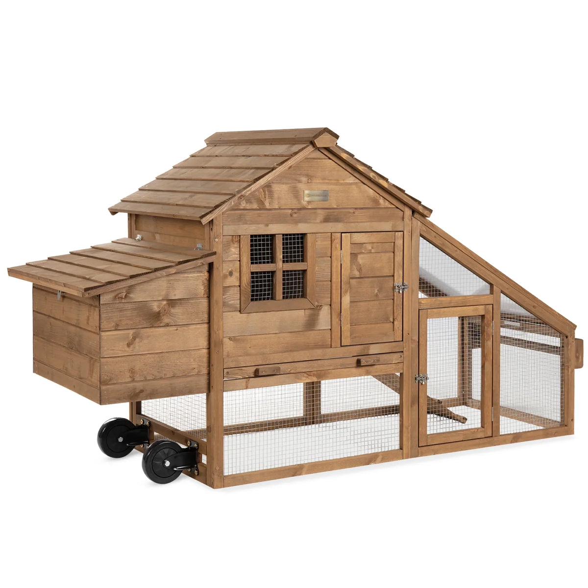 Best Choice Products Mobile Fir Wood Chicken Coop Tractor, 70in, Wheels, 2 Doors, Nest Box, Removable Tray