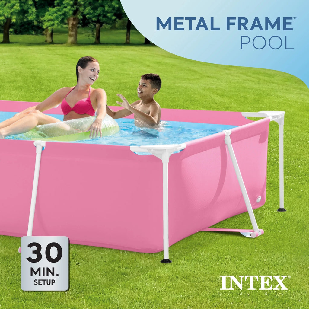 INTEX Rectangular Metal Frame Above Ground Swimming Pool, Pink, 7ft x 23in