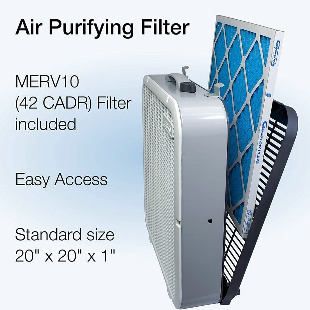 Lasko Air Flex 2-in-1 20-Inch Box Fan And Air Purifier, 3 Speeds, White - FF305