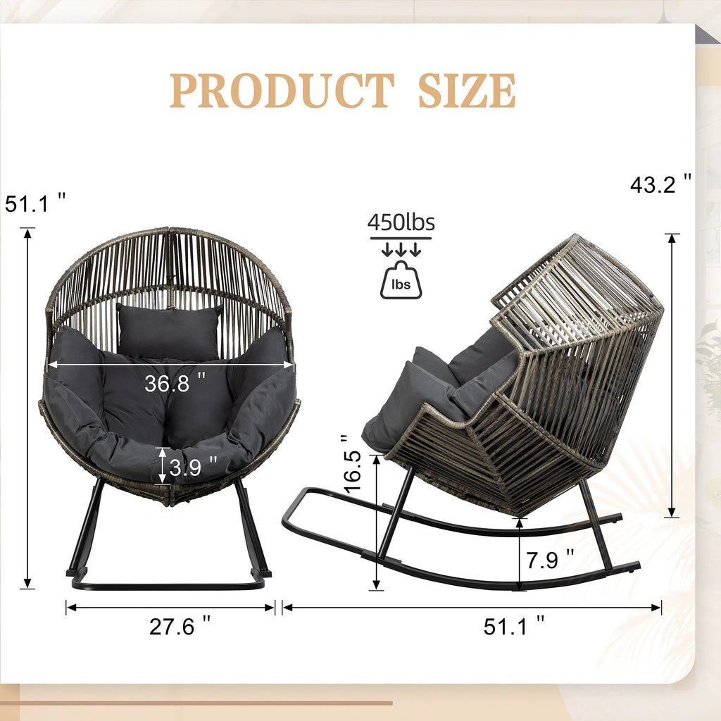 Walsunny Outdoor Patio Wicker Oversized Egg Chair With Cushion