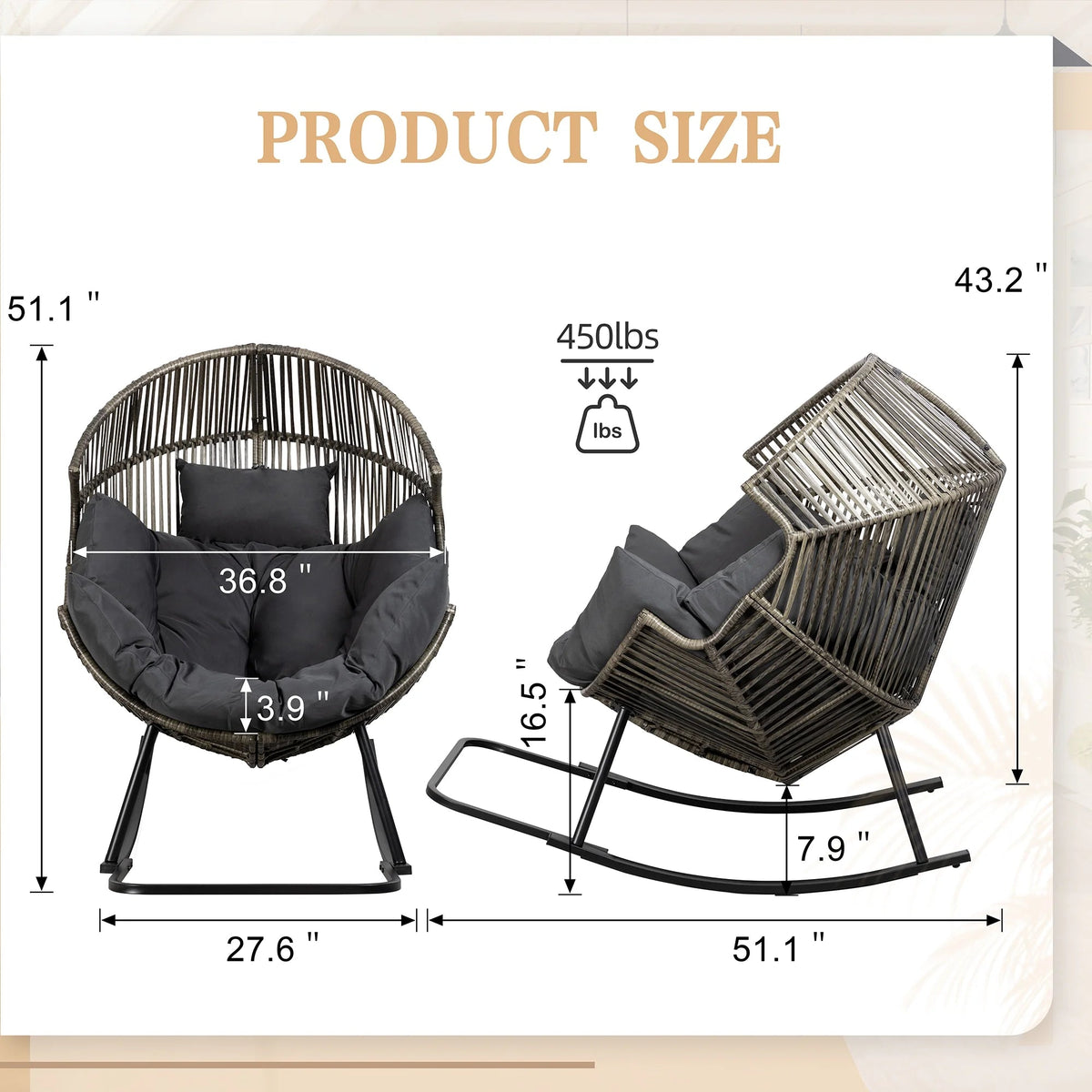 Walsunny Outdoor Patio Wicker Oversized Egg Chair With Cushion