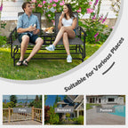 2-Person Outdoor Bench Glider Chair With Center Table, Mesh Fabric, 57 x 28 x 38 in