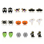 9 Pairs Halloween Earrings Studs- Pumpkin Spider Web Ghost Bat Dangle Earrings for Women, Halloween Outfits Accessories, Costume Party Favors