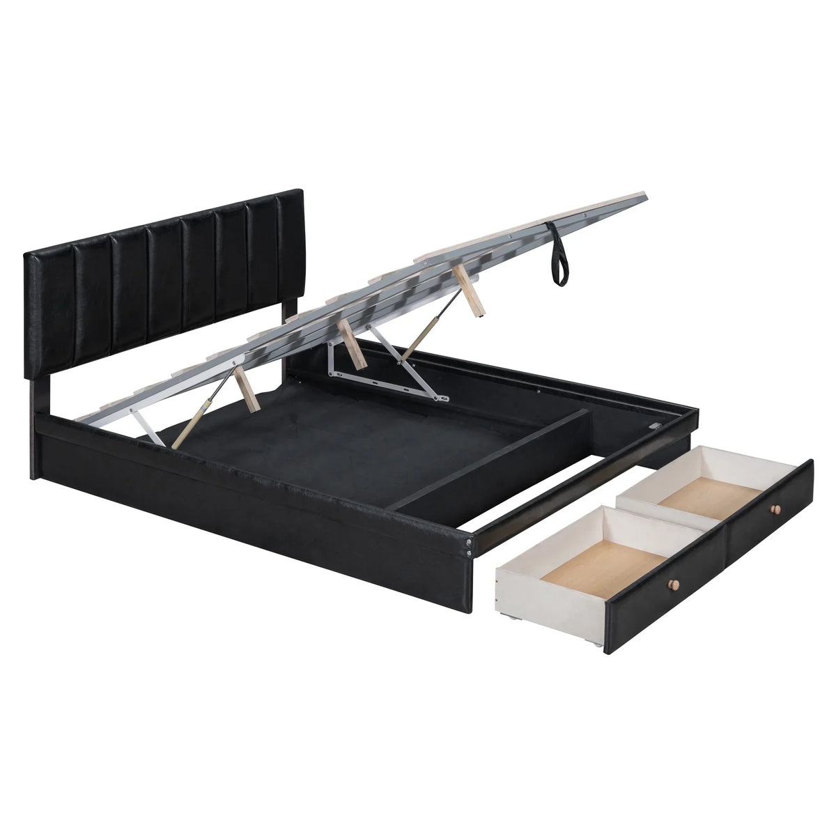 Roomfitters Full Size Upholstered Platform Bed With Hydraulic Storage System, 2 Drawers, Black - 78in L x 60.6in W x 37.8in H