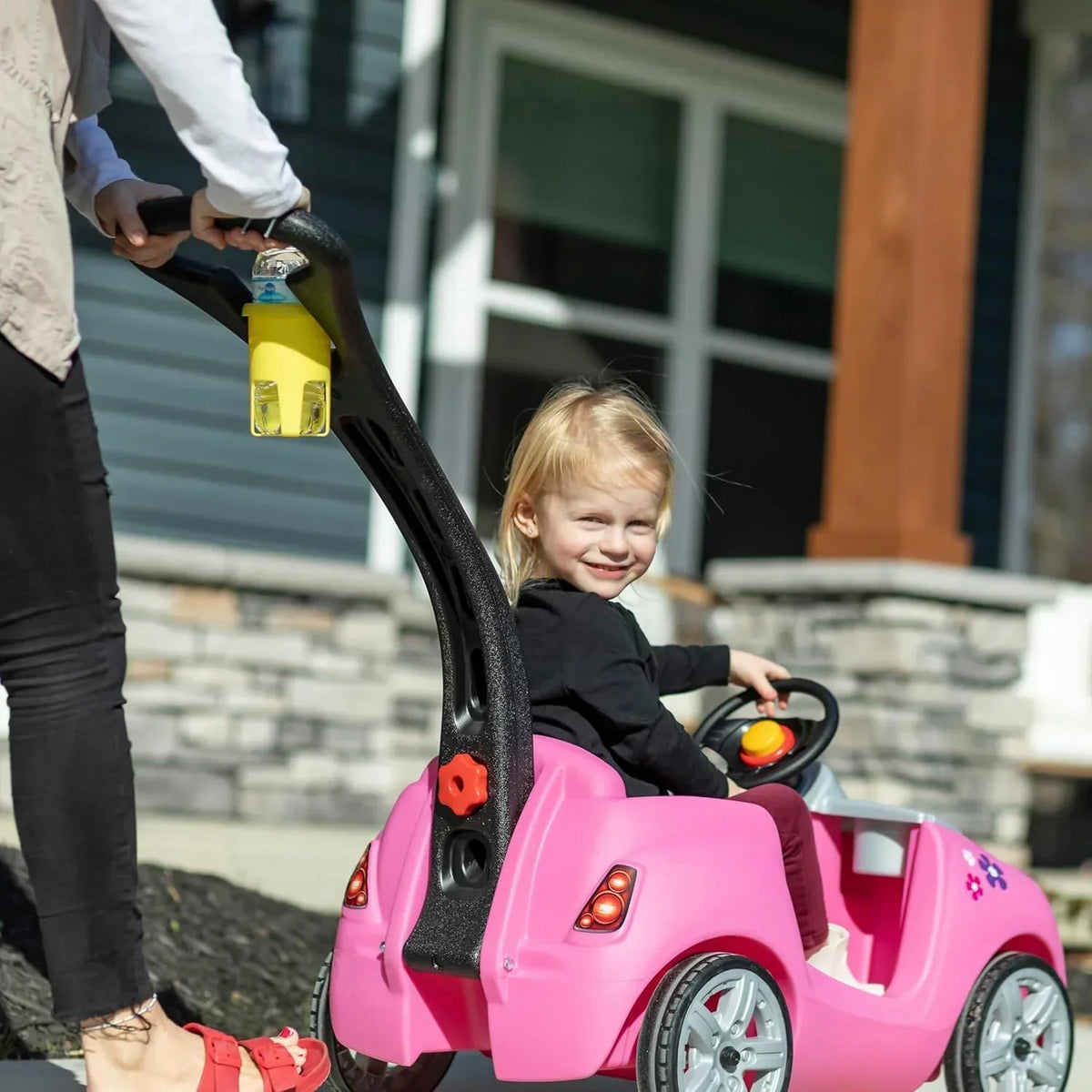 Step2 Ride-On Push Toy Car, Pink, Large, With Included Seat Belt - Whisper Ride II