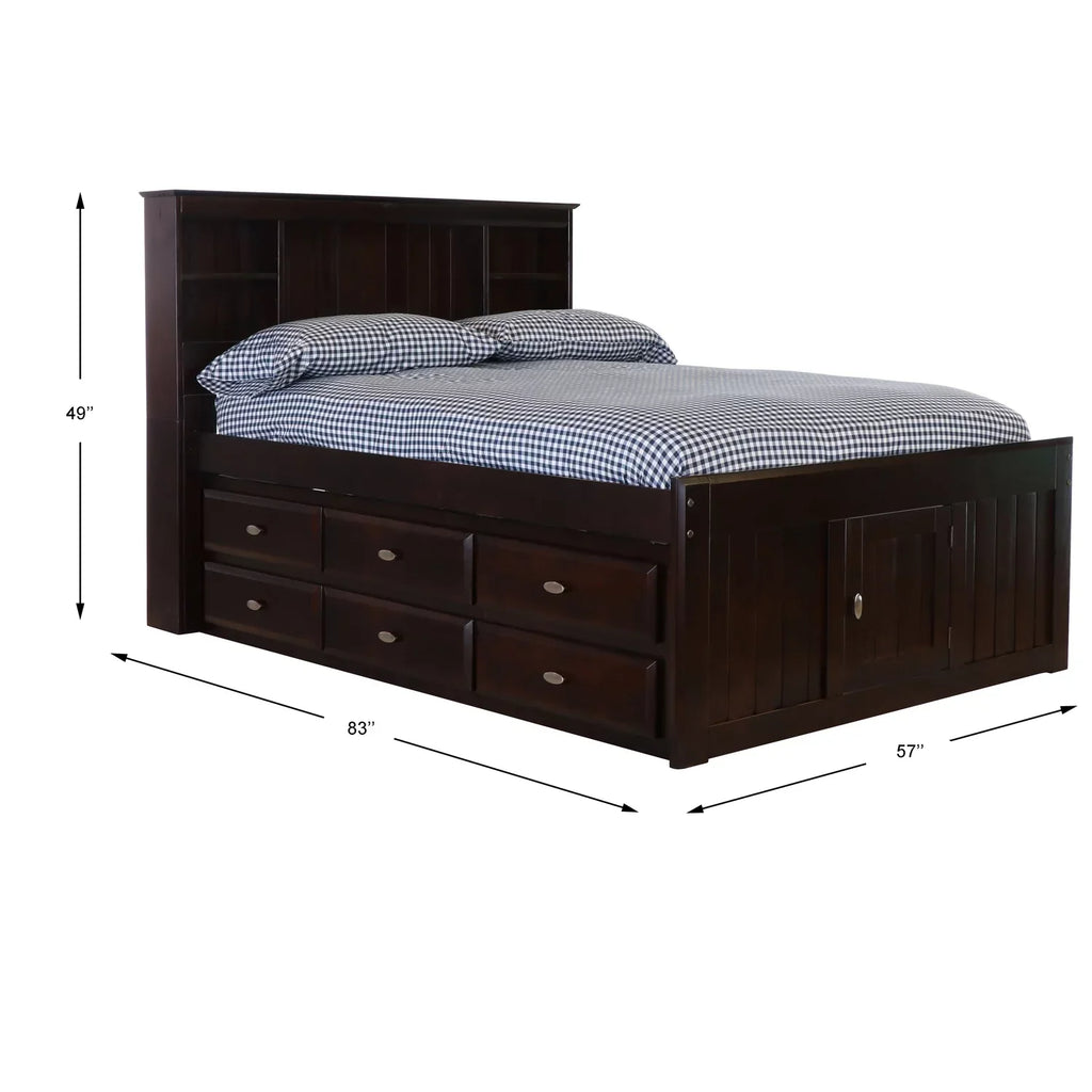 American Furniture Classics Full Size Bookcase Bed With Twelve Drawers In Espresso - 82921K12-22