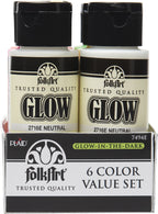 FolkArt 7494E Glow-in-the-Dark Acrylic Paint Set, Matte Finish, Set of 6, 12 fl oz