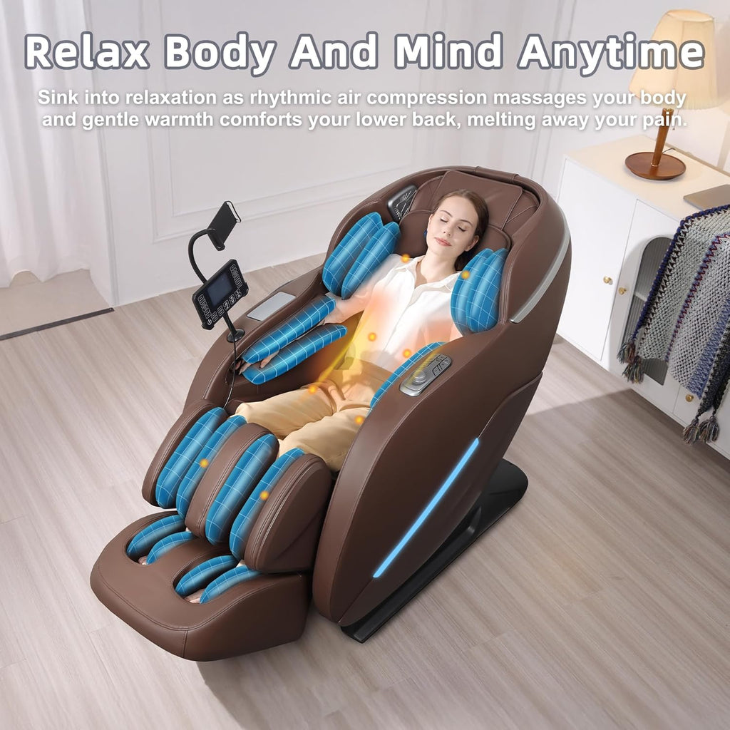 MYTHIA Full Body Zero Gravity Massage Chair With SL Track, Lumbar Heat, Foot Rollers And Bluetooth - A303C, Brown