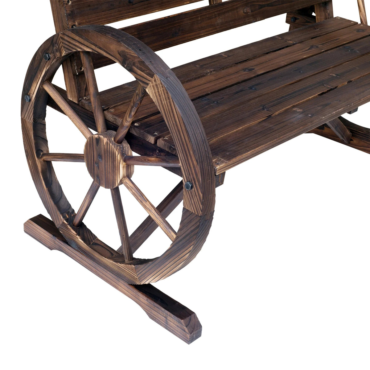 Outsunny Wooden Wagon Wheel Bench, 2-Person, Fir Wood, Carbonized, 41.5in L x 23.25in W x 29.5in H - 84B-183