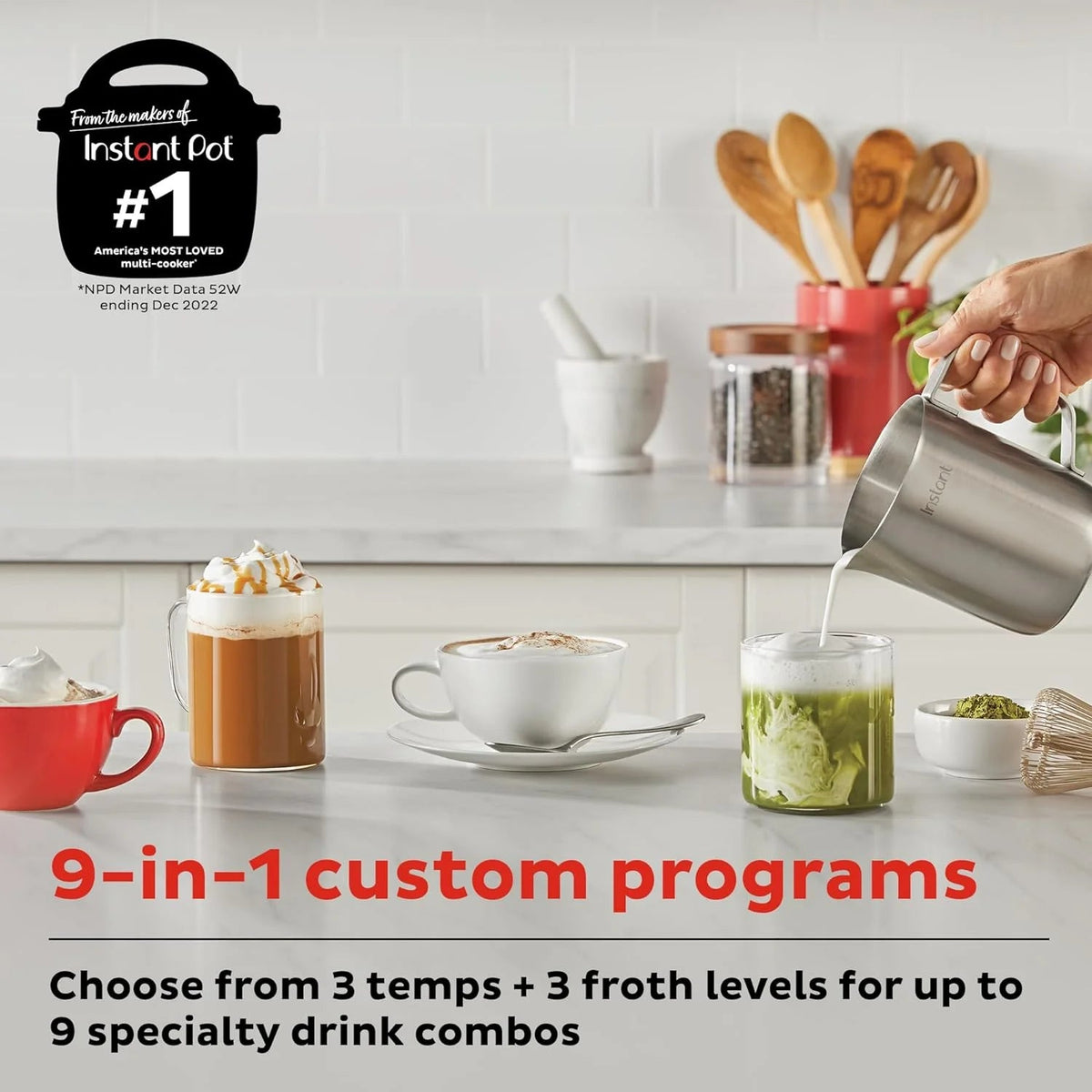 Instant Pot Instant Magic Froth 9-in-1 Electric Milk Steamer And Frother, 17oz Stainless Steel Pitcher