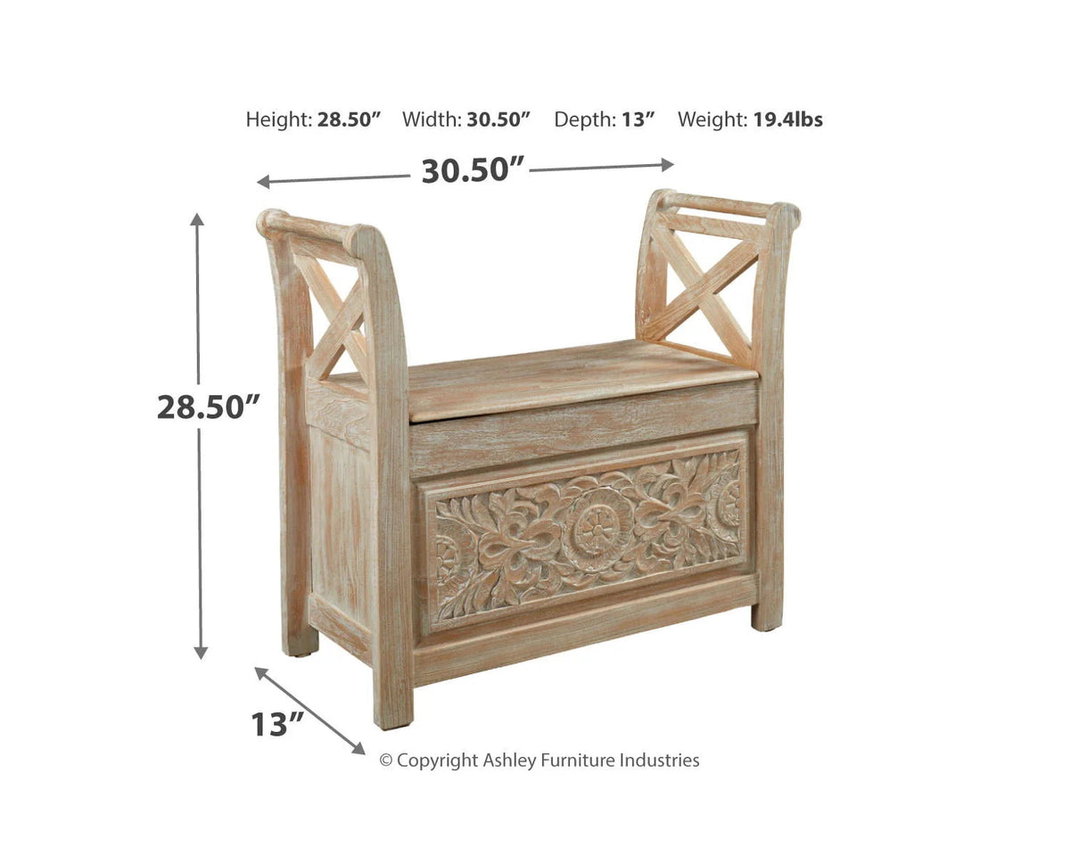 Signature Design by Ashley Accent Bench, Whitewash - Fossil Ridge