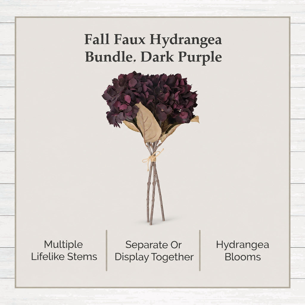 My Texas House Fall Faux Hydrangea Bundle, Dark Purple, 20"