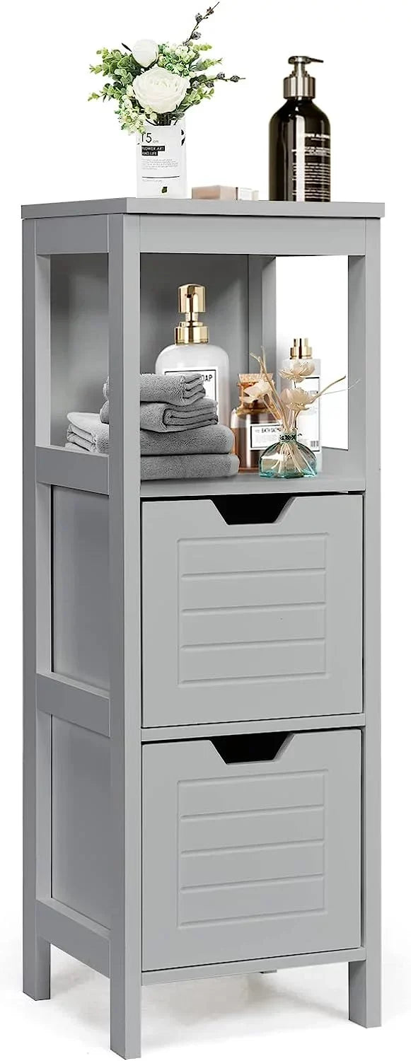 Freestanding Wooden Bathroom Storage Cabinet With 2 Adjustable Drawers - Gray