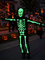Kids Boys Halloween Skeleton Costume Glowing in The Dark with Mask Gloves Fancy Dress Outfit Green 4-12 Years