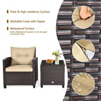 3-Piece Rattan Patio Conversation Set With Cushions And Coffee Table