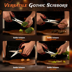 Astercook Halloween Kitchen Scissors, Gothic Skull Heavy Duty Shears for Cooking, Poultry, Herbs – Spooky Pumpkin Design, Dishwasher Safe
