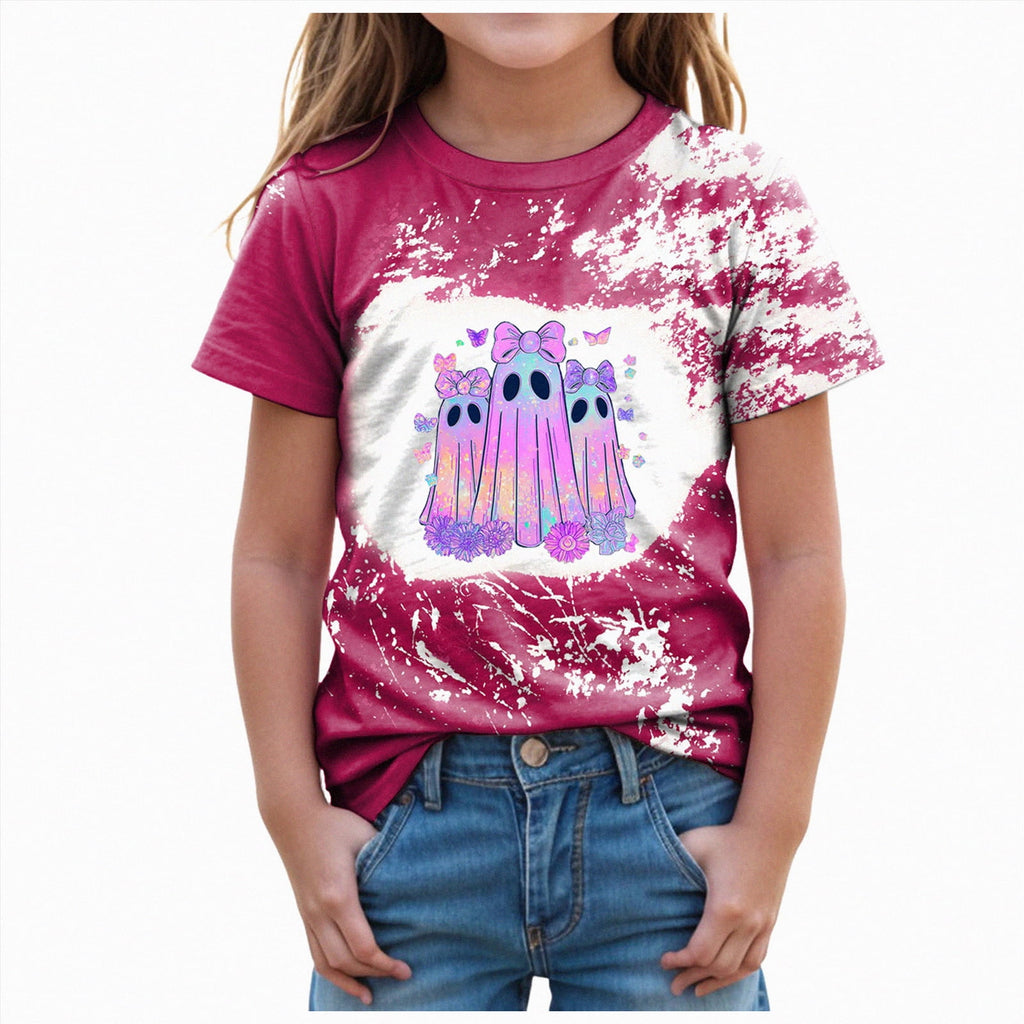 CAUYDY Halloween Ghouls Ghost Retro Girl Kids T-Shirt Graphic Tshirt Little Kids Fall Short Sleeve Tee Tops(Orange, 8-9 Y)