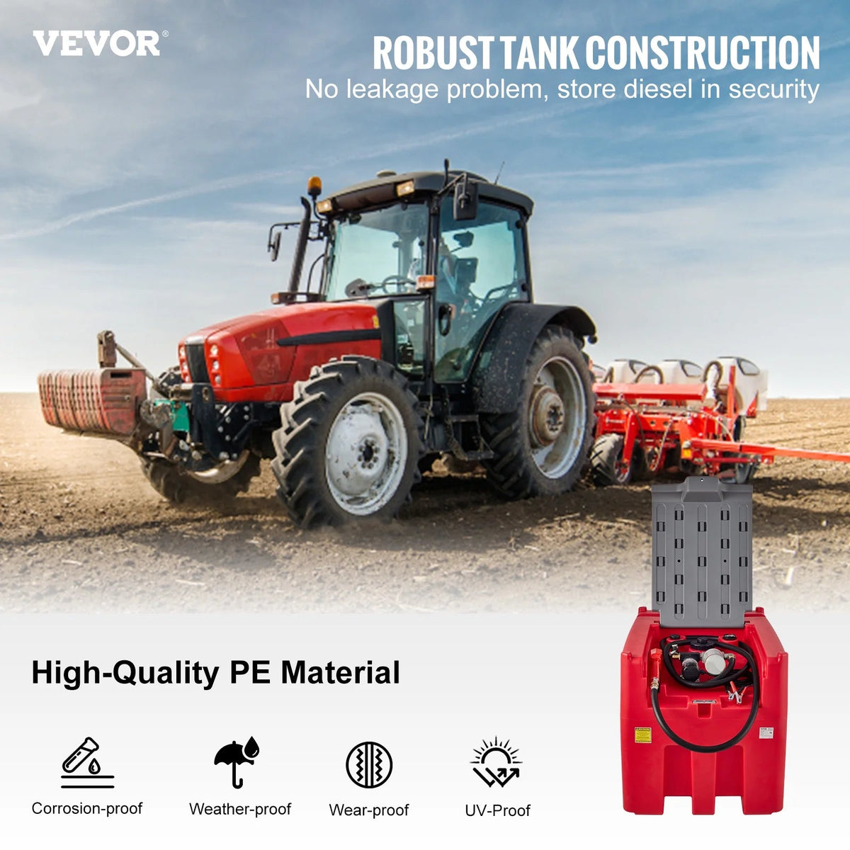 VEVOR Portable Diesel Fuel Tank, 116 Gallon, 10 GPM, 12V, 13.1 ft Hose, Red - YDIES4OOL-E