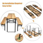 3-Piece Folding Picnic Table Bench Set, 70in Wooden Top - Black