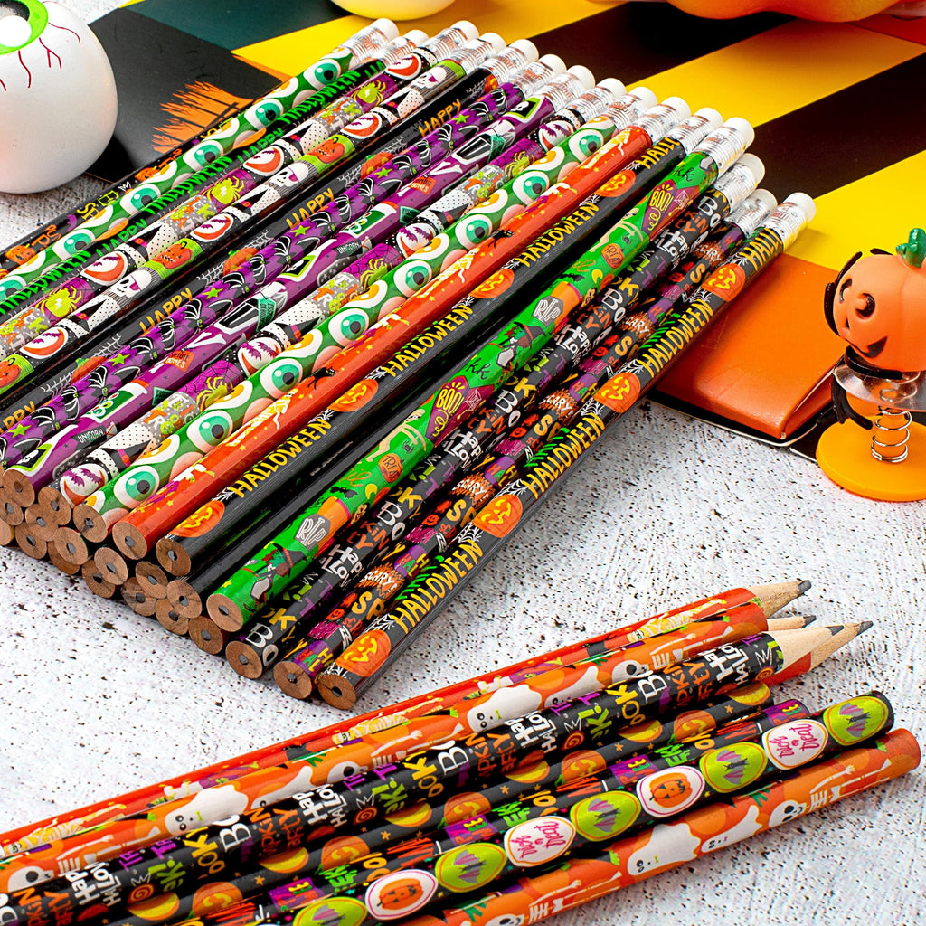 Joyfy 48 Pcs Halloween Pencils Bulk with Eraser for Kids, Colorful Pencils Stationery Pencil Set, Halloween Favors Prizes for Kids, Halloween Bulk Toys