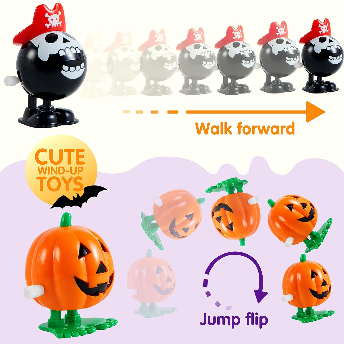 Joyfy 24 Pcs Halloween Wind Up Toys for Kids Gifts, Toys Bulk for Halloween Party Favors, Goody Treat Bag Stuffers Fillers, Classroom Prizes