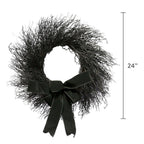 My Texas House Halloween Black Twig Wreath with Bow, 24"