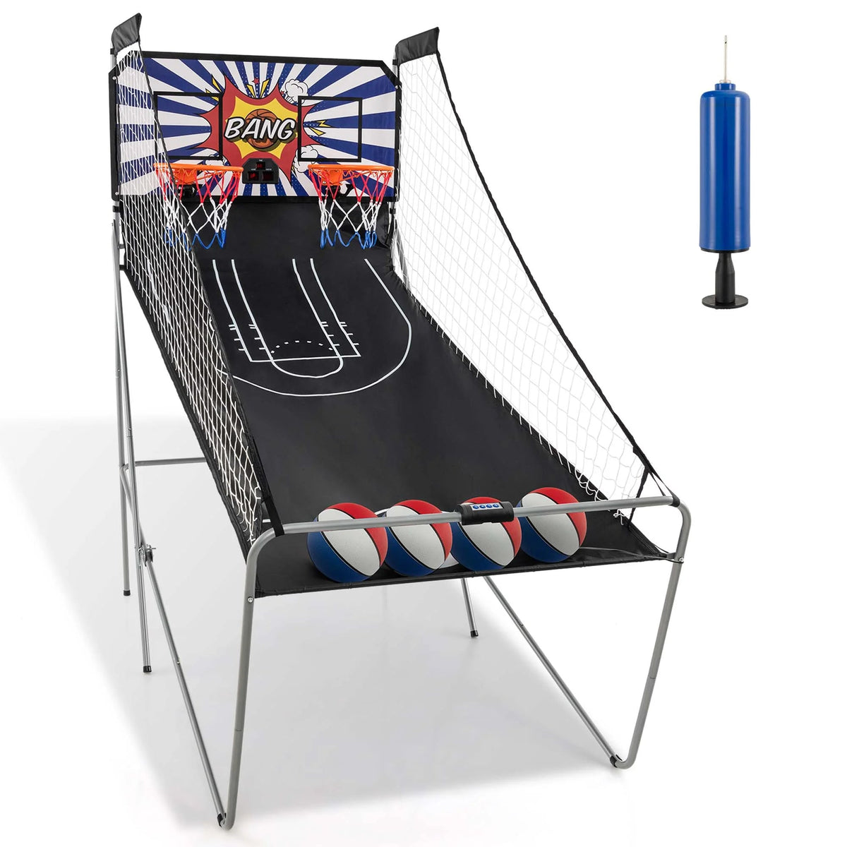 Costway Dual Shot Basketball Arcade Game, Blue, 8 Game Modes, 81in x 43in x 81in