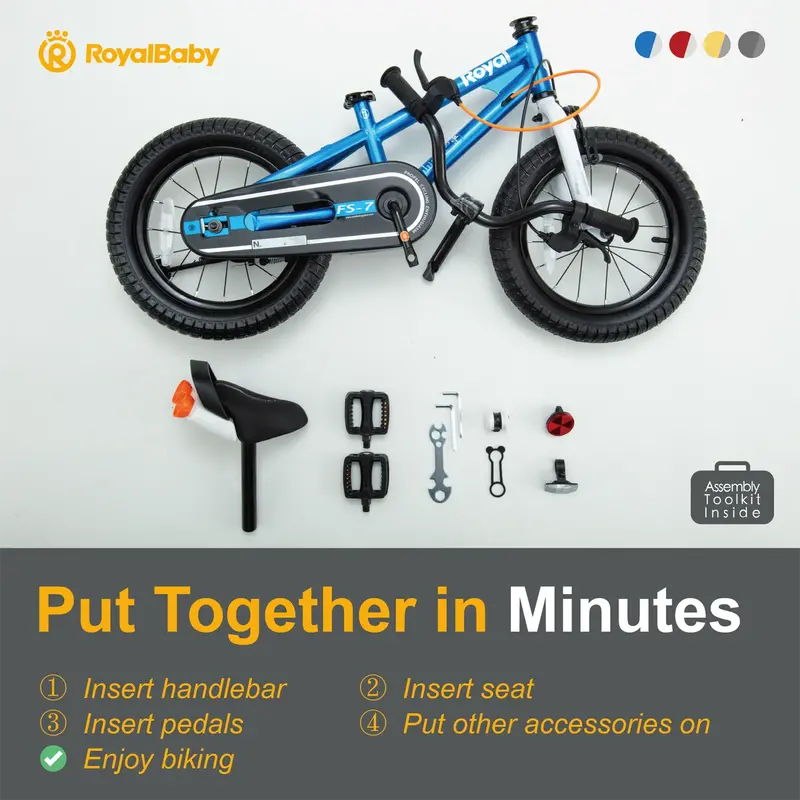 Royalbaby Freestyle 7 Kids' Bike 14 Inch Gray - Dual Handbrakes, Kickstand, Water Bottle, Ages 3-5