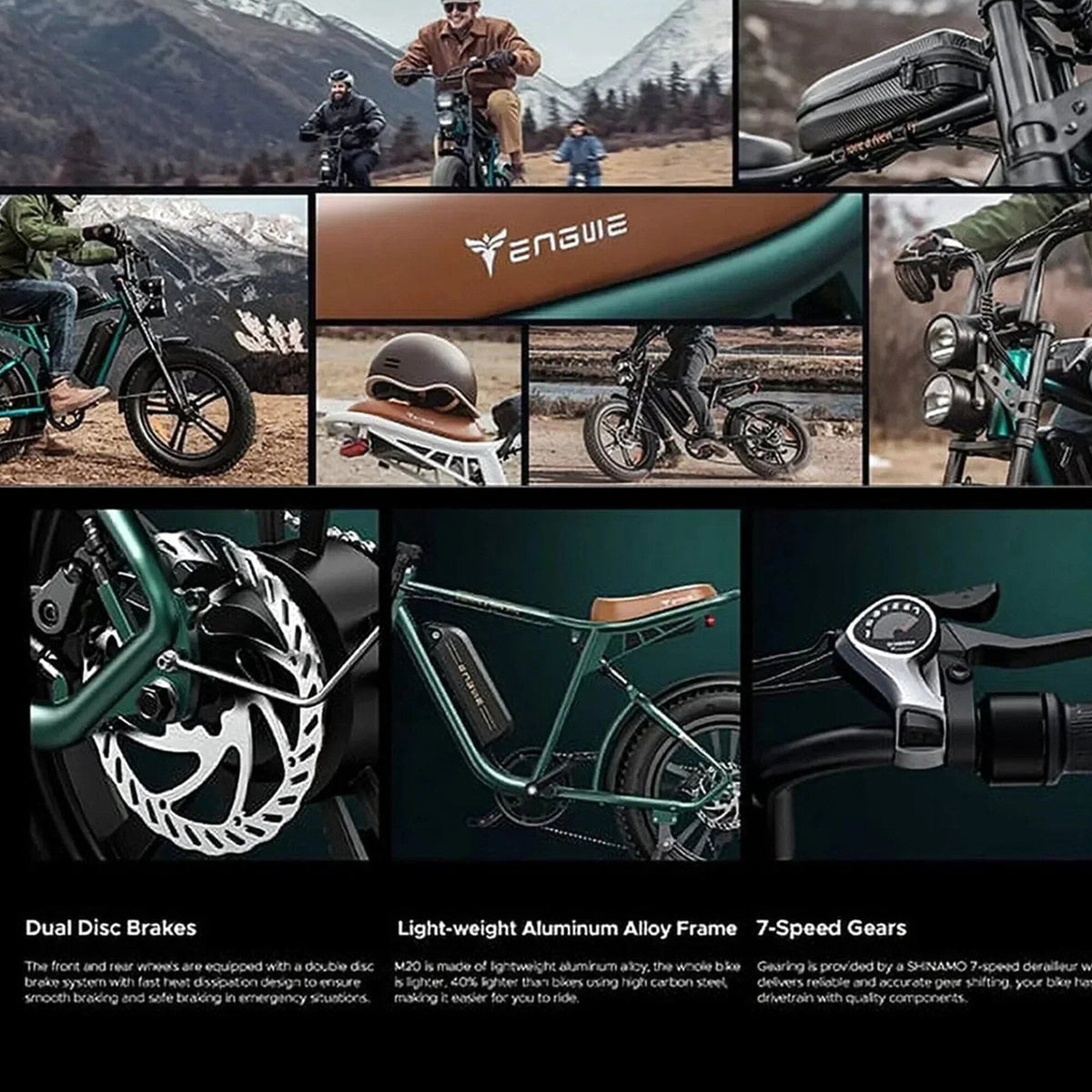 ENGWE Adult Electric Bike, Retro Style, 1000W, 28 Mph, 94 Miles, 20 x 4.0 Inch Fat Tires, Full Suspension - M20