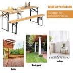 3-Piece Folding Picnic Table Bench Set, 70in Wooden Top - Black